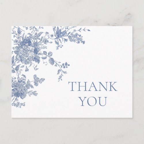 Elegant Blue Garden French Flowers Boho Thank You Postcard