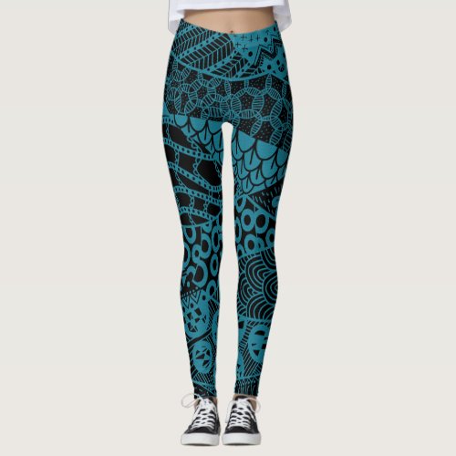 Elegant Blue Geometric Abstract Tribal Pattern  Leggings