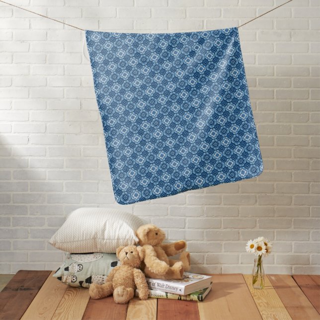 Elegant Blue Geometric Floral Pattern Baby Blanket (In Situ)