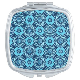 Elegant Blue Geometric Floral Pattern Compact Mirror