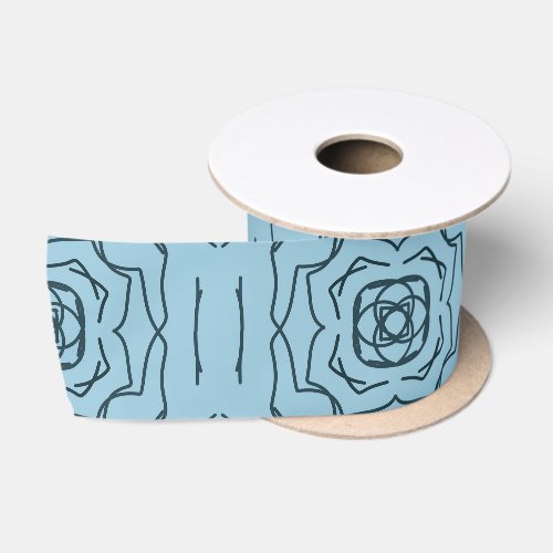 Elegant Blue Geometric Line Art Seamless Pattern Satin Ribbon