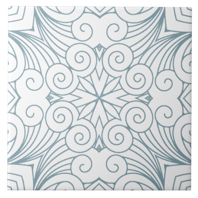  Elegant Blue Geometric Mandala Pattern Ceramic Tile (Front)
