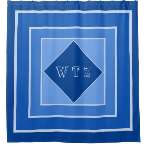 Elegant Blue Geometric Monogram Shower Curtain