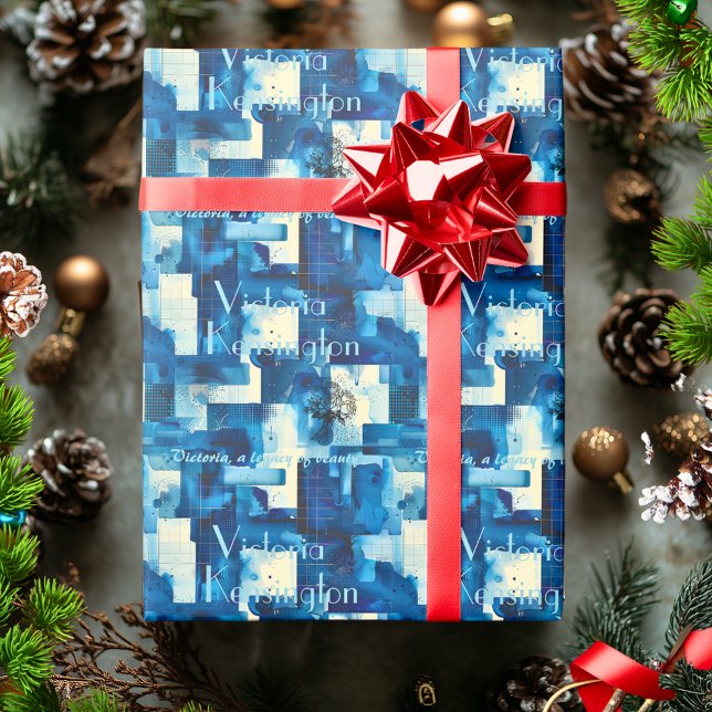 Elegant Blue Geometric Personalized Gift Wrap (Creator Uploaded)