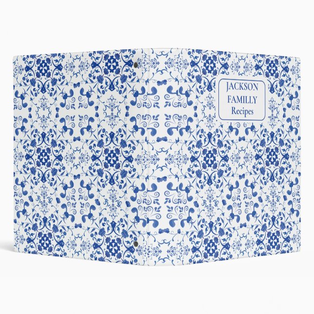 Elegant Blue Geometric Recipe  3 Ring Binder (Background)