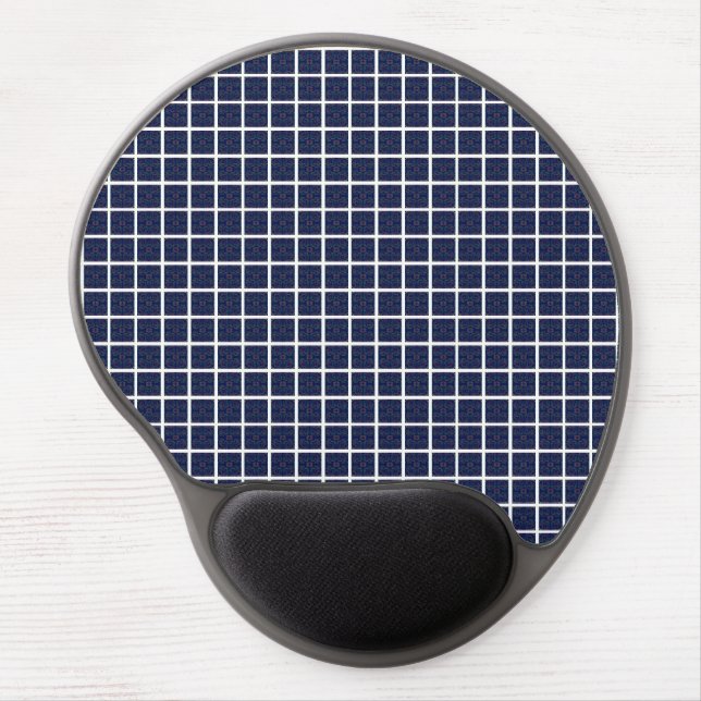 Elegant Blue Geometric Squares Gel Mousepad (Front)