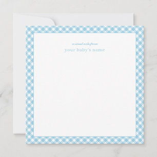 Elegant Blue Gingham Baby Nursery Note Card