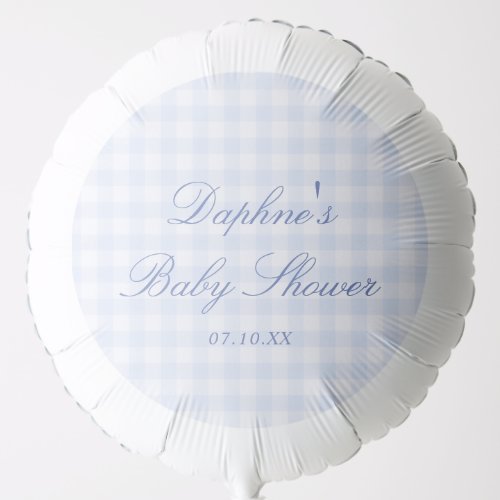 Elegant Blue Gingham Baby Shower Balloon