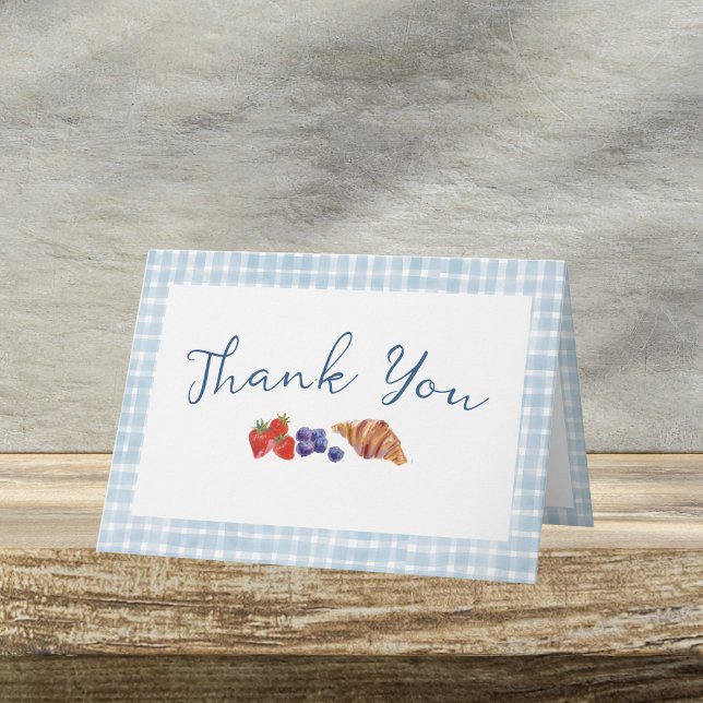 Elegant Blue Gingham Berries Cute Brunch Thank You Card (Creator Uploaded)