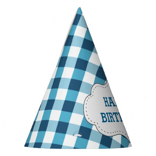 Elegant Blue Gingham Pattern Personalized Birthday Party Hat | Zazzle