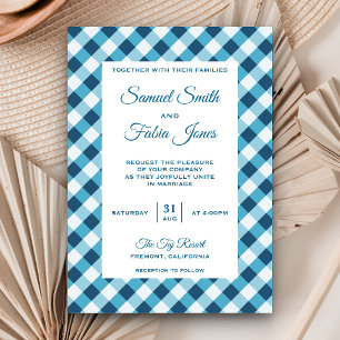 Elegant Blue Gingham Pattern Wedding Invitation