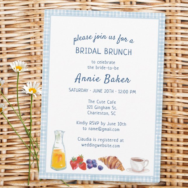 Elegant Blue Gingham Picnic Brunch Bridal Shower  Invitation (Creator Uploaded)