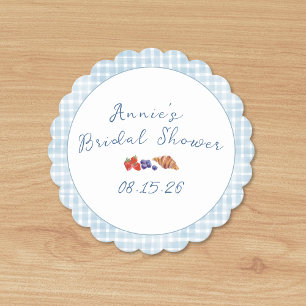 Elegant Blue Gingham Picnic Brunch Bridal Shower Paper Coaster