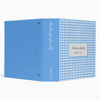Elegant Blue Gingham Recipes Book 3 Ring Binder