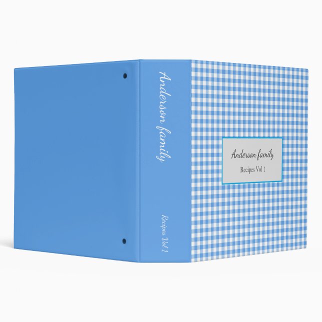 Elegant Blue Gingham Recipes Book 3 Ring Binder (Background)