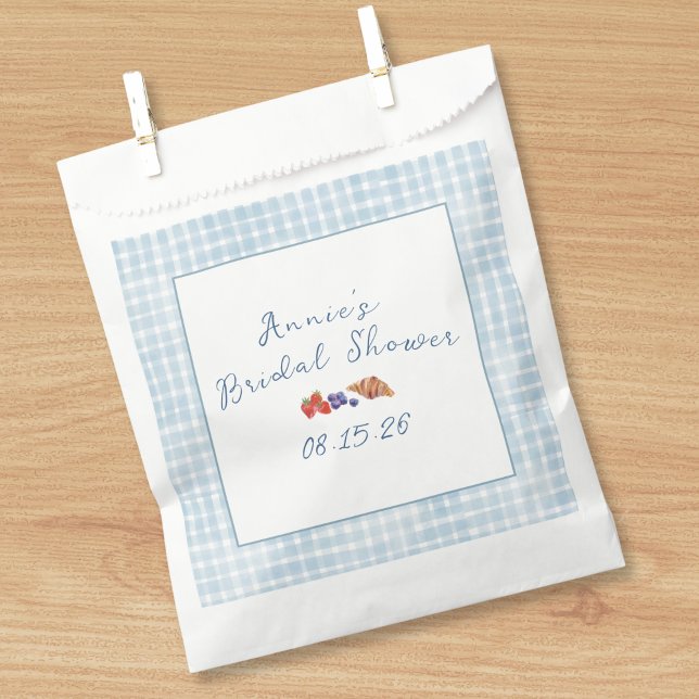 Elegant Blue Gingham Summer Brunch Bridal Shower Favor Bag (Creator Uploaded)