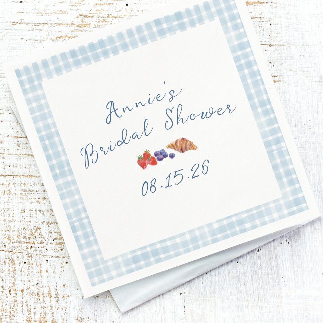 Elegant Blue Gingham Summer Brunch Bridal Shower Napkins (Creator Uploaded)
