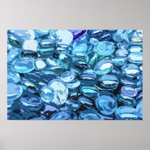 Elegant Blue Glass Pebbles Artwork   Poster