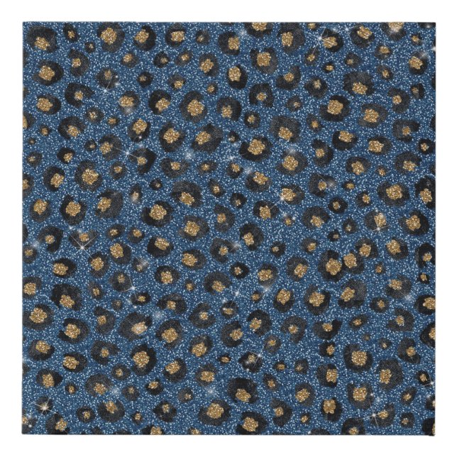 Elegant Blue Glitter Black Gold Leopard Print (Front)