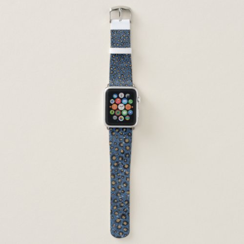 Elegant Blue Glitter Black Gold Leopard Print Apple Watch Band