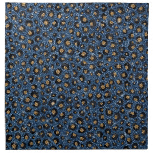 Elegant Blue Glitter Black Gold Leopard Print Cloth Napkin