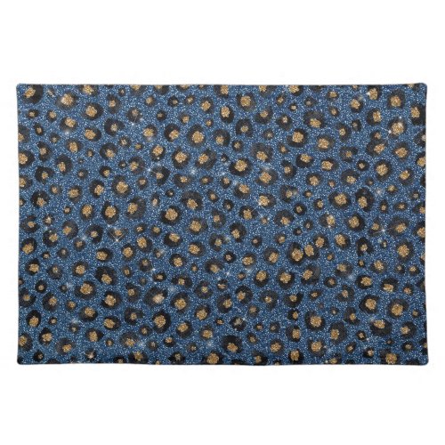 Elegant Blue Glitter Black Gold Leopard Print Cloth Placemat