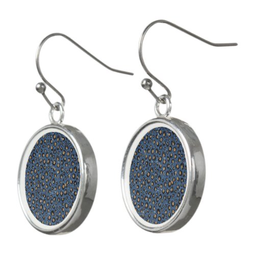 Elegant Blue Glitter Black Gold Leopard Print Earrings