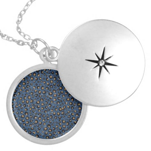 Elegant Blue Glitter Black Gold Leopard Print Locket Necklace