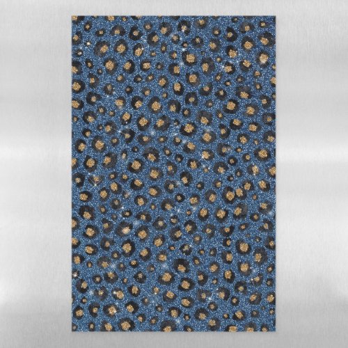 Elegant Blue Glitter Black Gold Leopard Print Magnetic Dry Erase Sheet