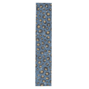 Elegant Blue Glitter Black Gold Leopard Print Medium Table Runner