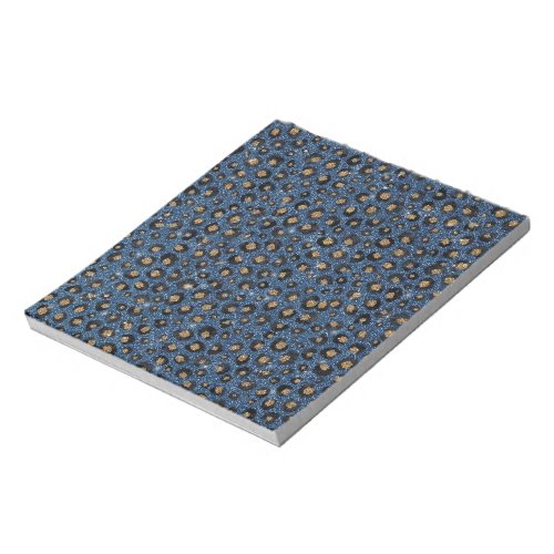 Elegant Blue Glitter Black Gold Leopard Print Notepad