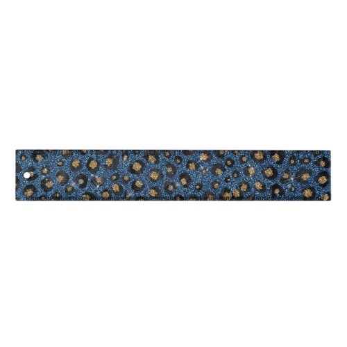 Elegant Blue Glitter Black Gold Leopard Print Ruler