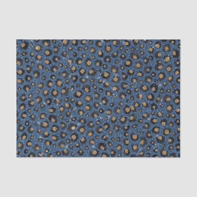 Elegant Blue Glitter Black Gold Leopard Print Tissue Paper (Front)