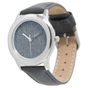 Elegant Blue Glitter Black Gold Leopard Print Watch