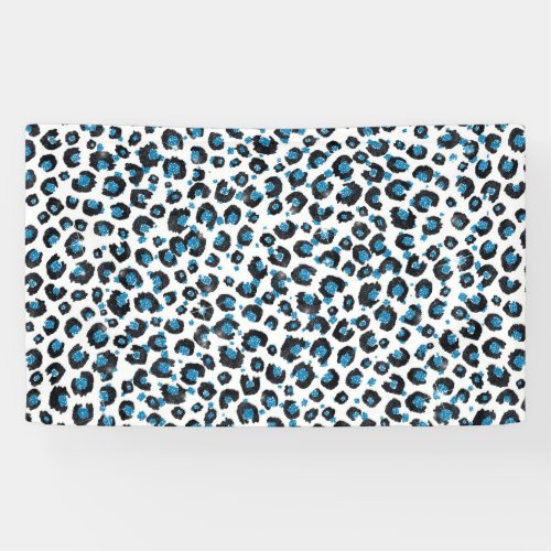 Elegant Blue Glitter Black Leopard Animal Print Banner