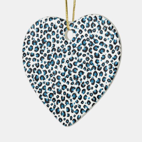 Elegant Blue Glitter Black Leopard Animal Print Ceramic Ornament