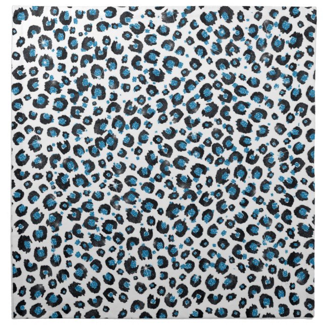 Elegant Blue Glitter Black Leopard Animal Print Cloth Napkin (Front)