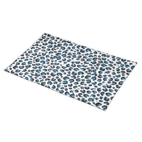 Elegant Blue Glitter Black Leopard Animal Print Cloth Placemat