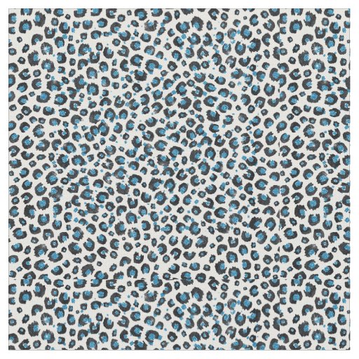 Elegant Blue Glitter Black Leopard Animal Print Fabric