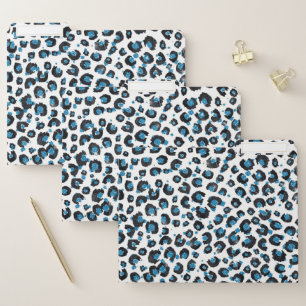 Elegant Blue Glitter Black Leopard Animal Print File Folder