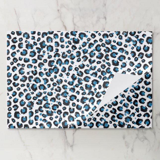 Elegant Blue Glitter Black Leopard Animal Print Paper Pad (Folded)