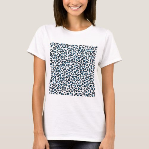 Elegant Blue Glitter Black Leopard Animal Print T_Shirt