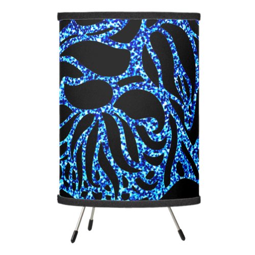 Elegant Blue Glitter Black Zebra Animal Print Tripod Lamp