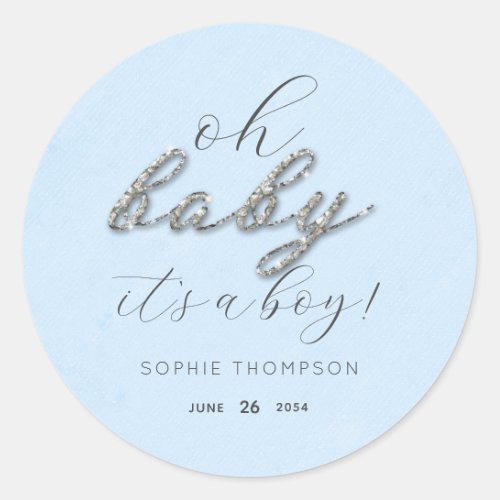 Elegant Blue Glitter Boy Baby Shower Thank You Classic Round Sticker