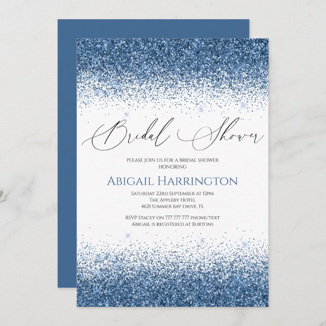 Elegant Blue Glitter Bridal Shower Invitation (Front/Back)