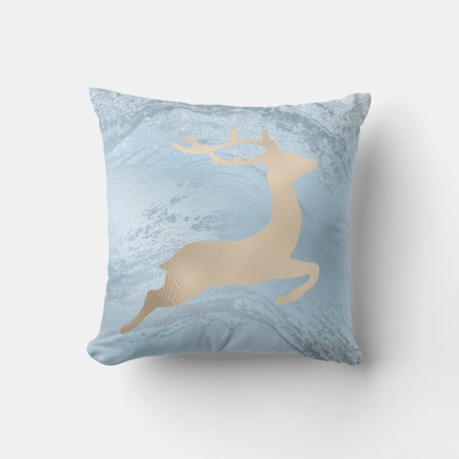 Elegant blue glitter Christmas reindeer pattern Throw Pillow (Front)
