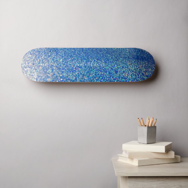Elegant blue Glitter Custom Name  Skateboard (Wall Art (Horz))