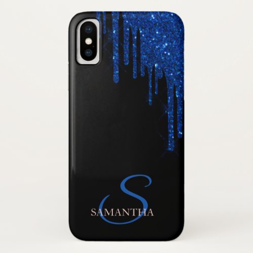 Elegant Blue Glitter Drips  iPhone X Case