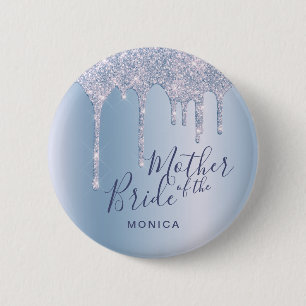 Elegant blue glitter drips mother of the bride button
