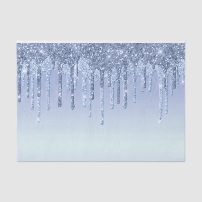 Elegant Blue Glitter Drips Tissue Paper (Front)
